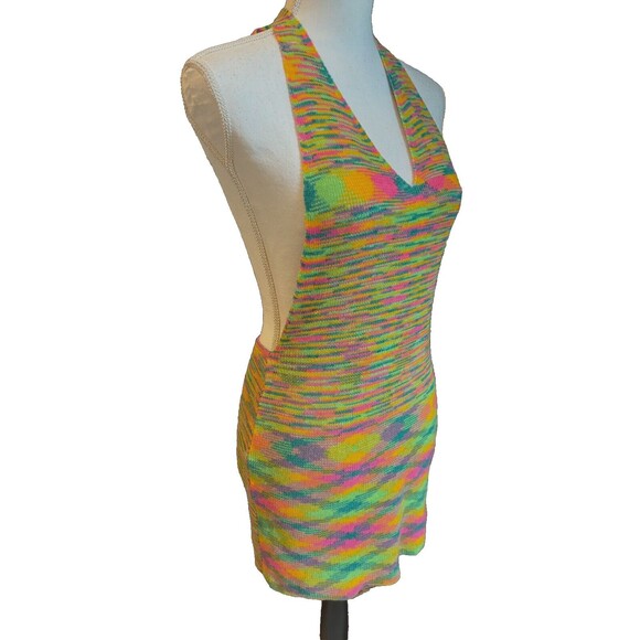 Multicolor backless knitted mini dress, sexy!! great pre-loved condition! size S - Picture 1 of 16